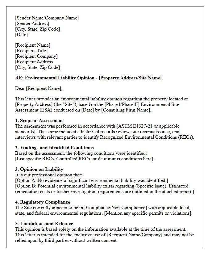 Site Assessment Environmental Liability Opinion Letter