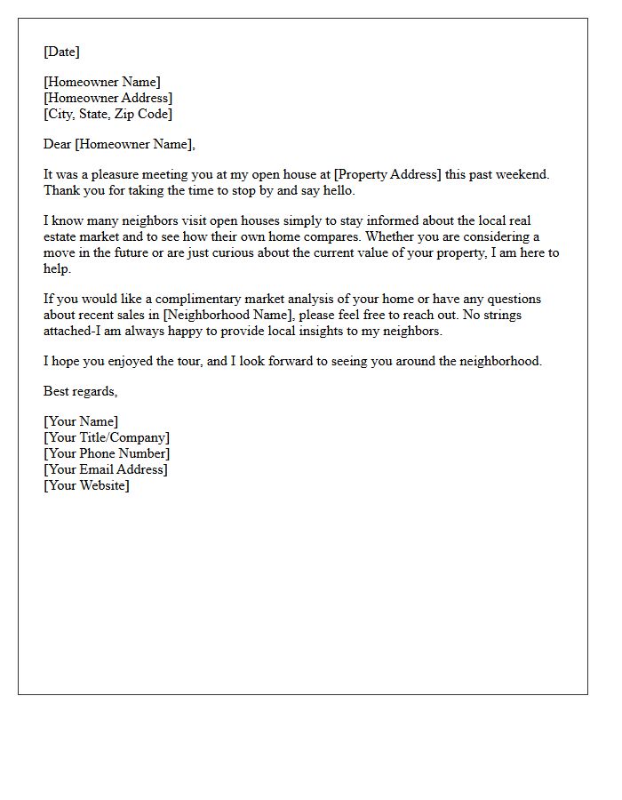 Open House Thank You Letter for the Curious Homeowner