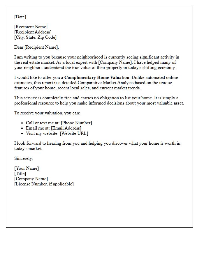 Complimentary Home Valuation Offer Letter