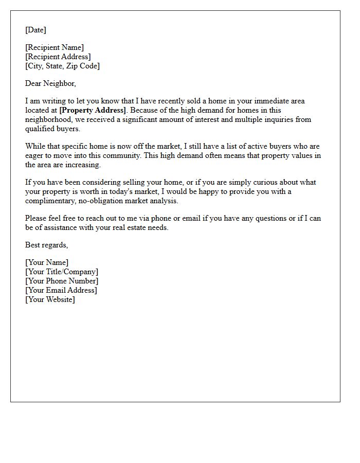 Just Sold in Your Area Notification Letter