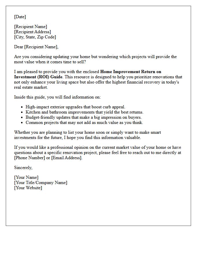 Home Improvement Return on Investment Guide Letter