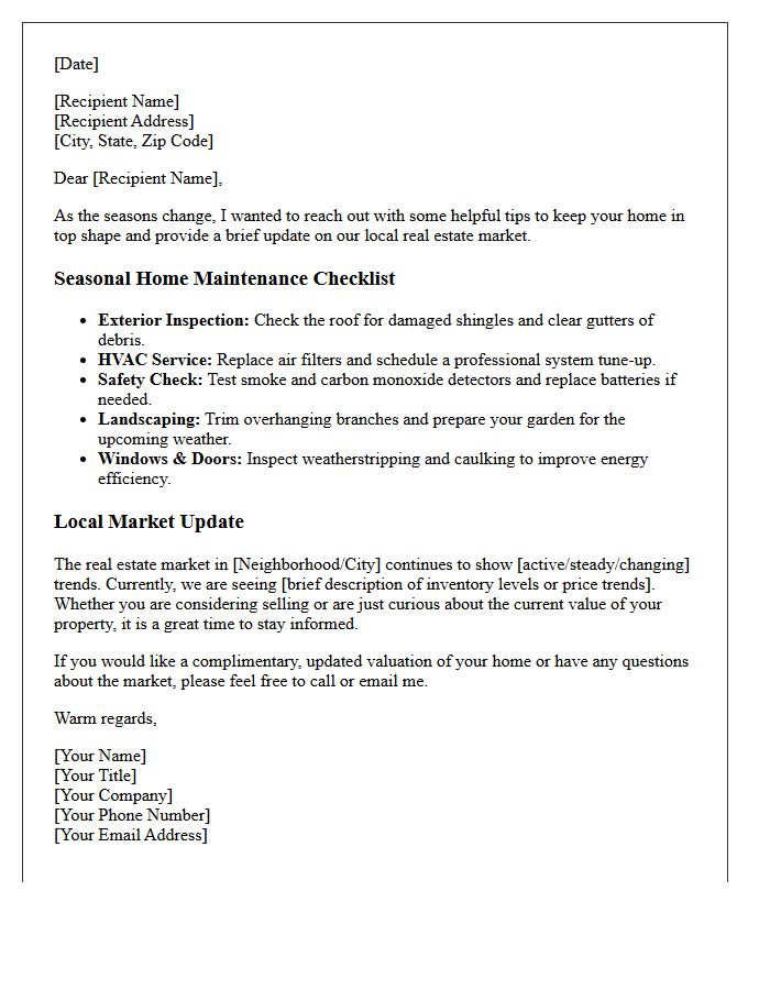 Seasonal Home Maintenance and Market Update Letter