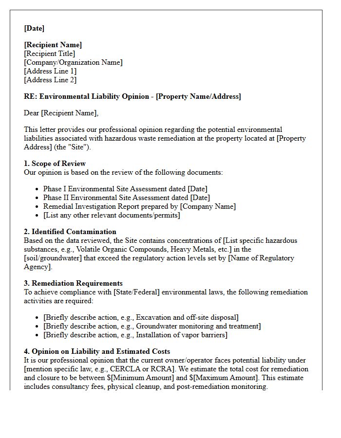 Hazardous Waste Remediation Environmental Liability Opinion Letter