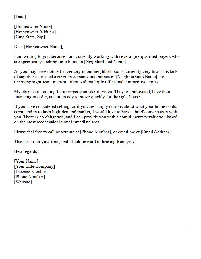 Current Buyer Demand in Your Specific Neighborhood Letter
