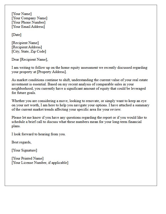 Real Estate Equity Assessment Follow-Up Letter