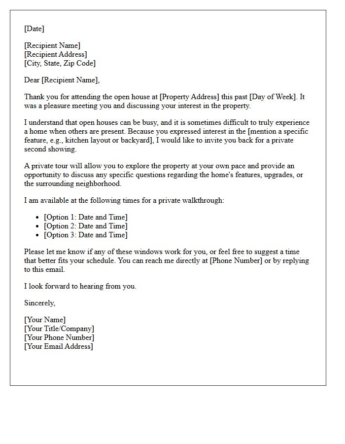 Follow-Up Letter Offering A Private Second Showing After An Open House