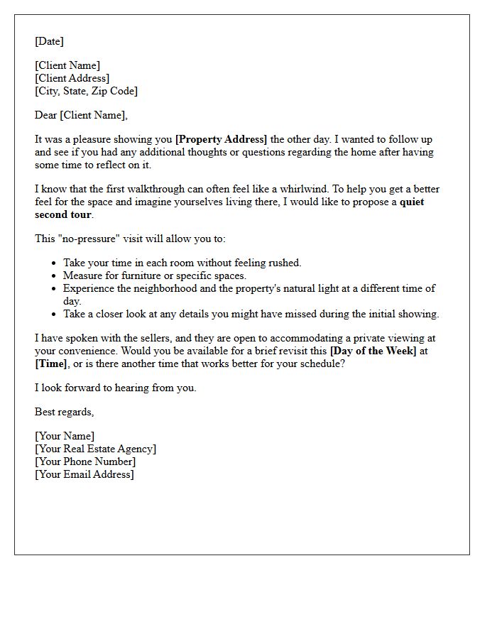 Real Estate Follow-Up Letter Proposing A Quiet Second Property Tour