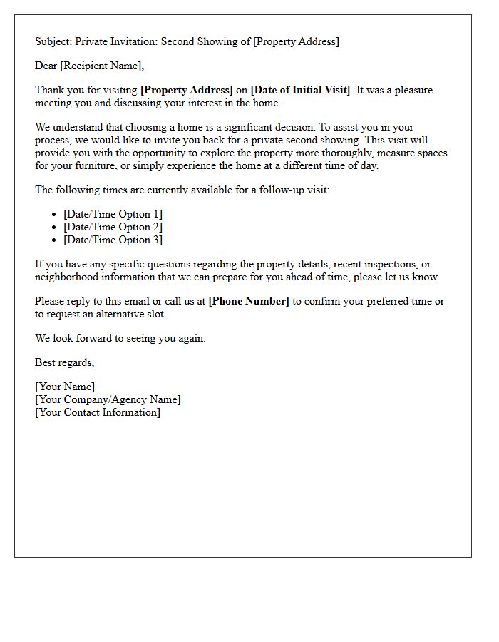 Private Second Showing Offer Letter Following Your Initial Property Visit
