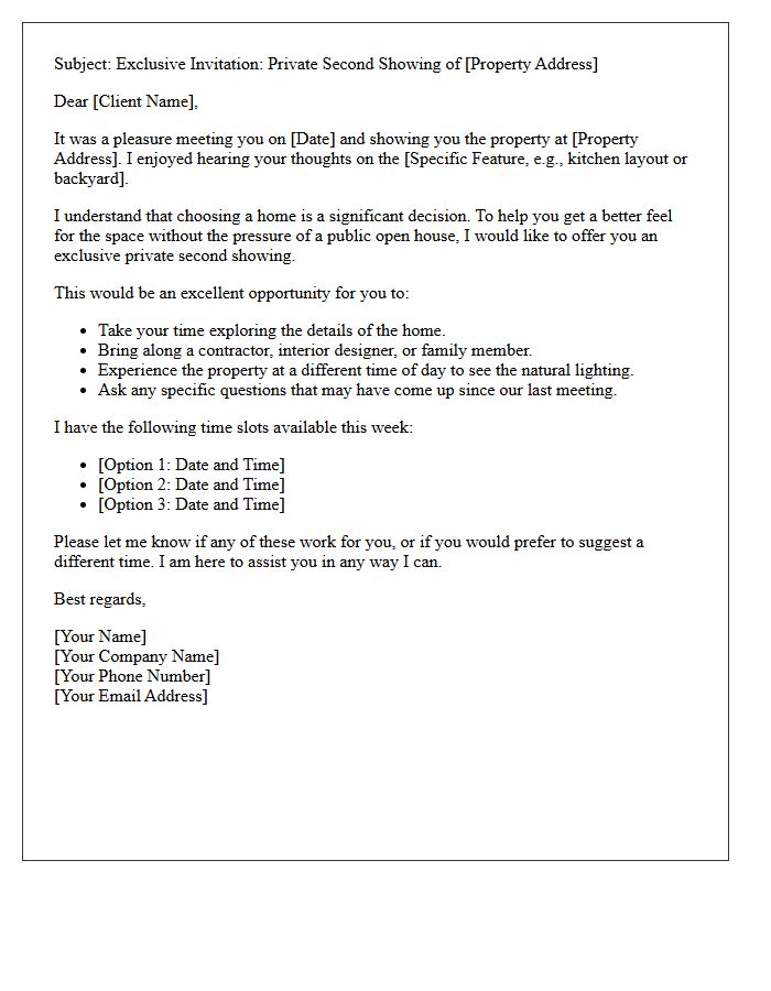 Post-Tour Follow-Up Letter Offering An Exclusive Private Second Showing