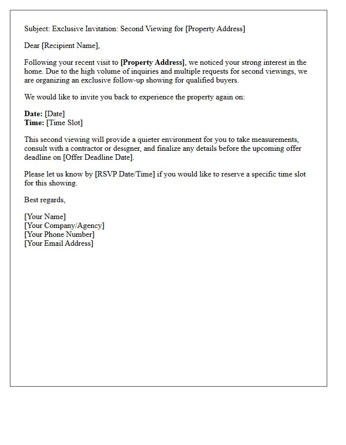 Second Showing Invitation Letter For High-Interest Property Buyers
