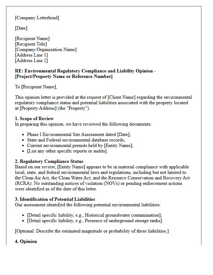 Regulatory Compliance Environmental Liability Opinion Letter
