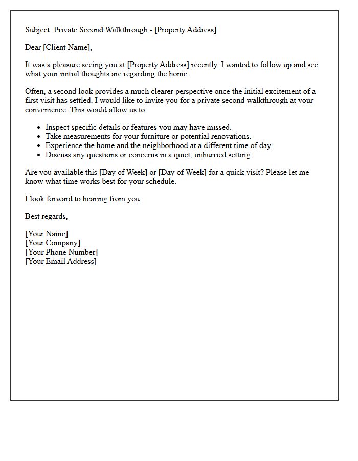 Real Estate Agent Follow-Up Letter Suggesting A Private Second Walkthrough