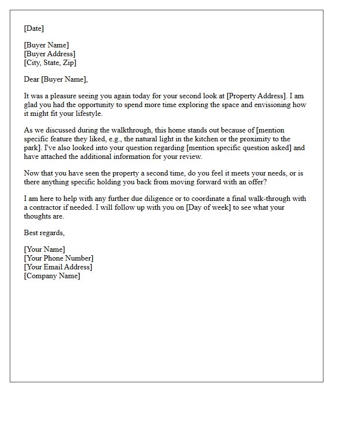 Personalized Private Second Showing Follow-Up Letter For Homebuyers