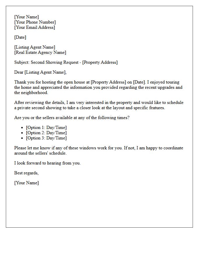 Open House Follow-Up Letter With A Private Second Showing Request