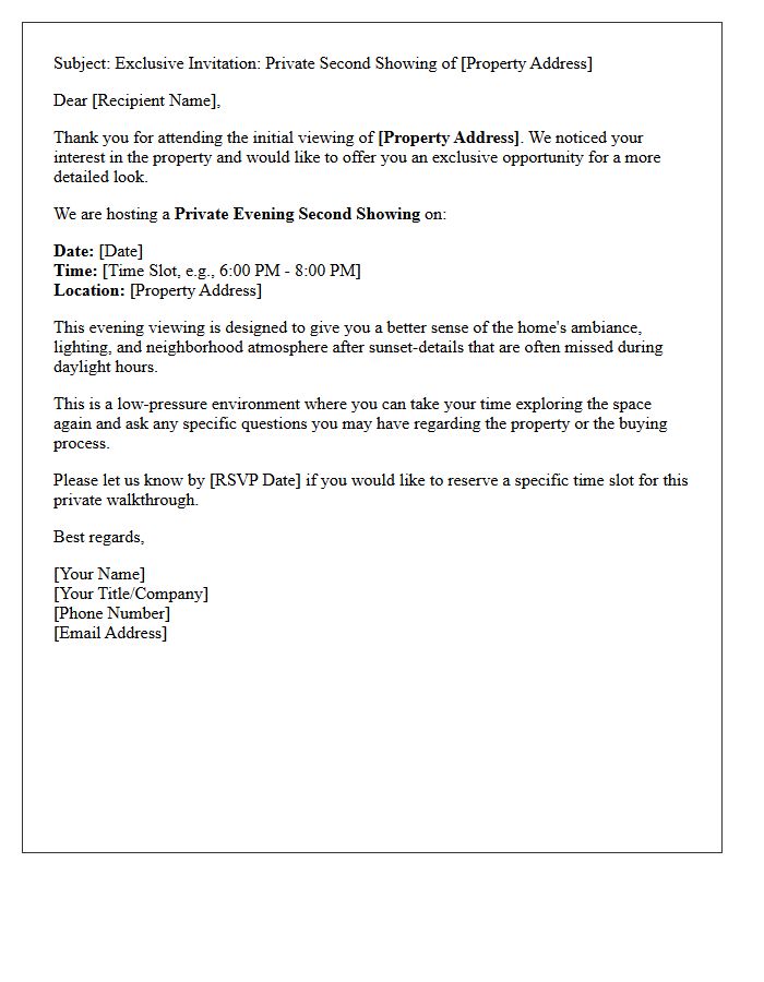 Evening Private Second Showing Offer Letter For Interested Buyers