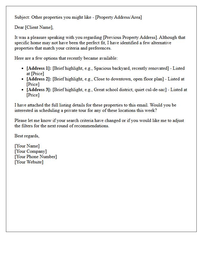 Real Estate Follow-Up Letter for Alternative Property Recommendations