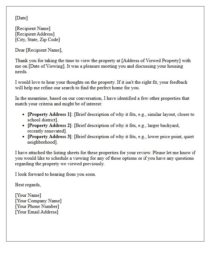 Post-Viewing Follow-Up Letter with Similar Property Options