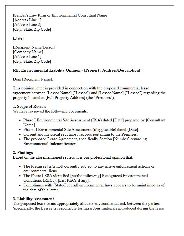 Commercial Lease Environmental Liability Opinion Letter