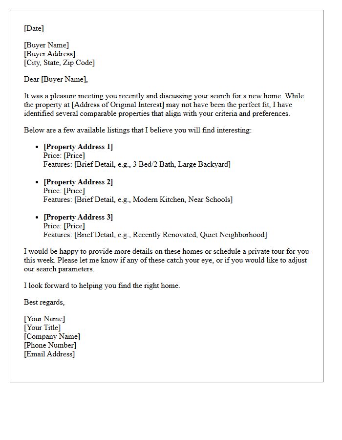 Buyer Follow-Up Letter Suggesting Comparable Available Properties