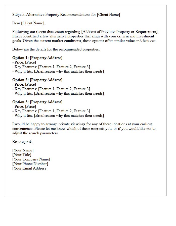 Alternative Property Recommendation Letter for Real Estate Buyers