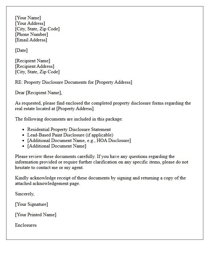 Letter Enclosing Requested Property Disclosure Forms