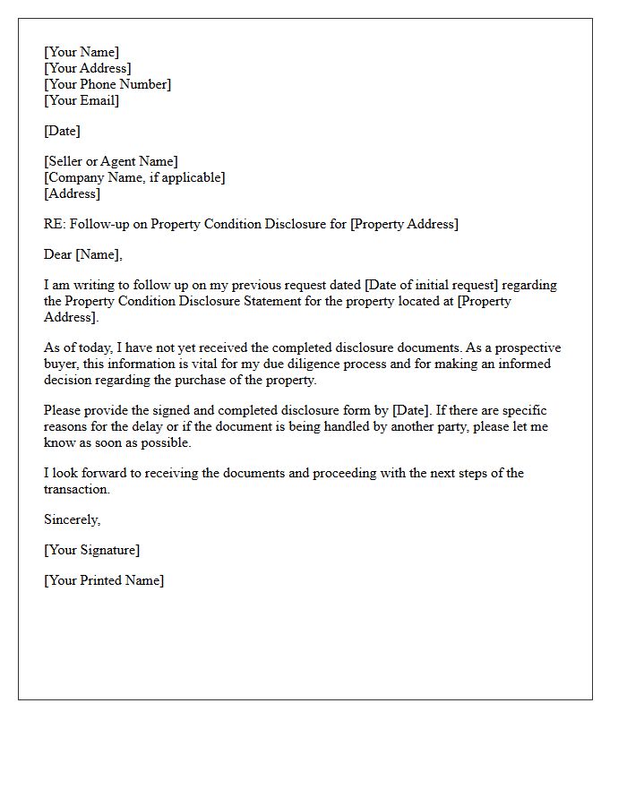 Requested Property Condition Disclosure Follow-Up Letter