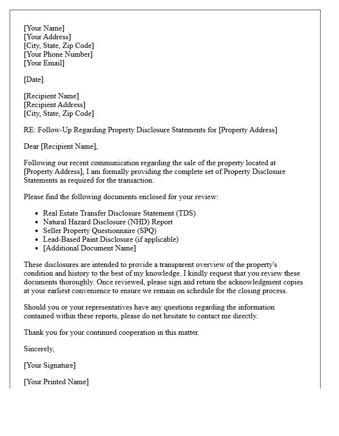 Formal Follow-Up Letter With Complete Property Disclosures