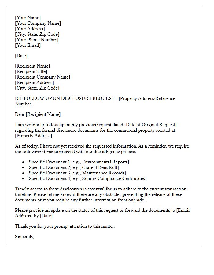 Commercial Property Disclosure Request Follow-Up Letter