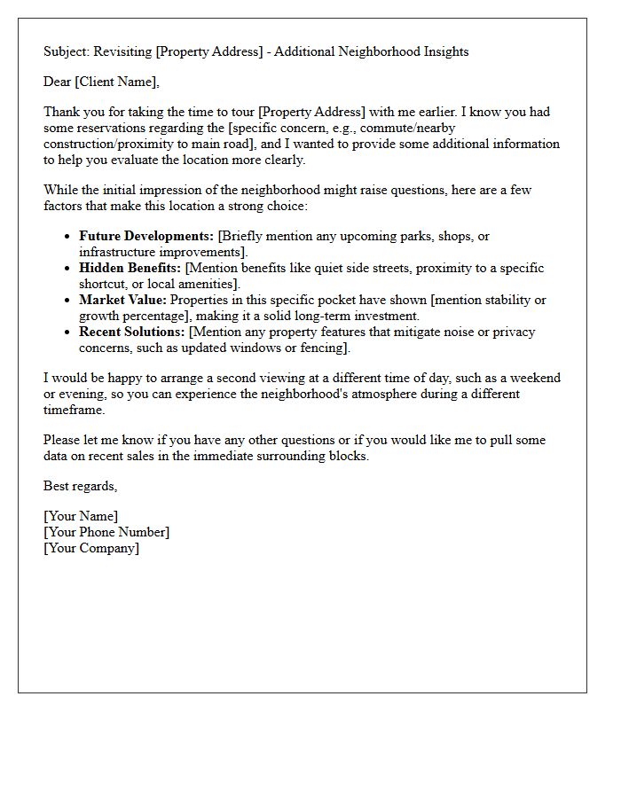 Follow-Up Letter Overcoming Location and Neighborhood Concerns