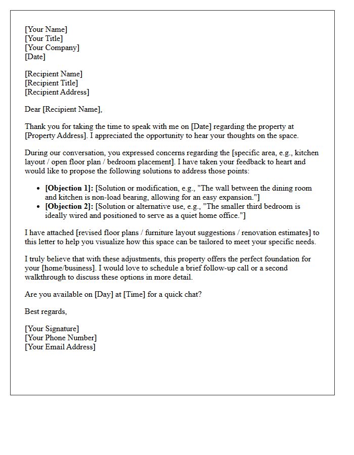 Follow-Up Letter Resolving Floor Plan and Layout Objections