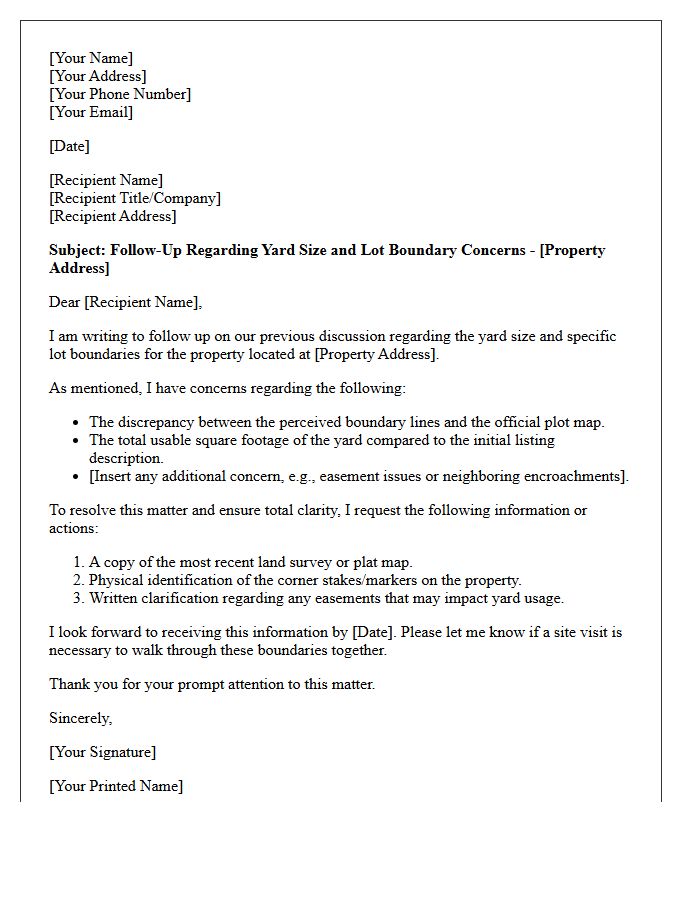 Follow-Up Letter Addressing Yard Size and Lot Boundary Concerns