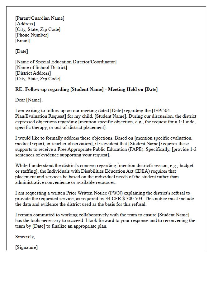 Follow-Up Letter Overcoming School District Objections