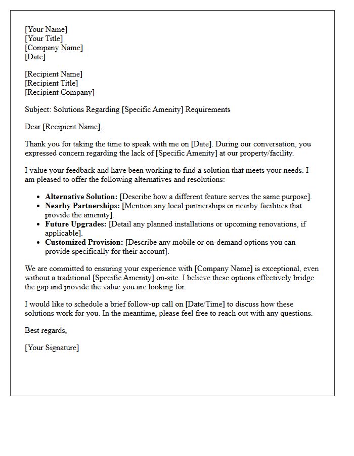 Follow-Up Letter Resolving Lack of Specific Amenities Objections