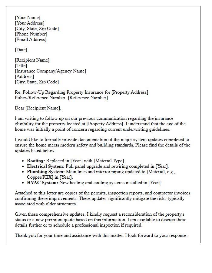 Follow-Up Letter Overcoming Age of Home and Update Requirements
