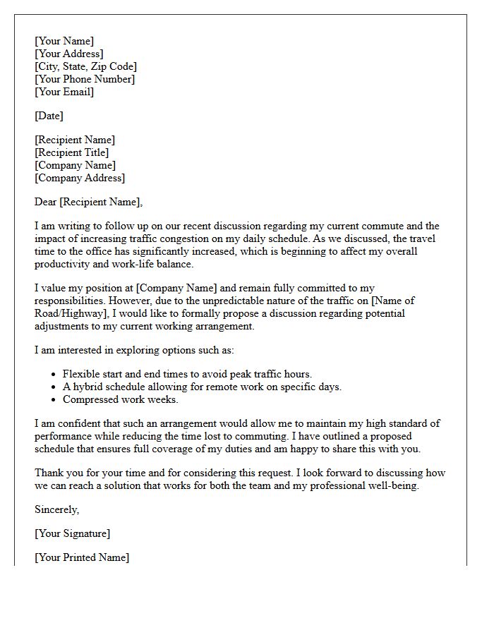 Follow-Up Letter Addressing Commute Time and Traffic Concerns