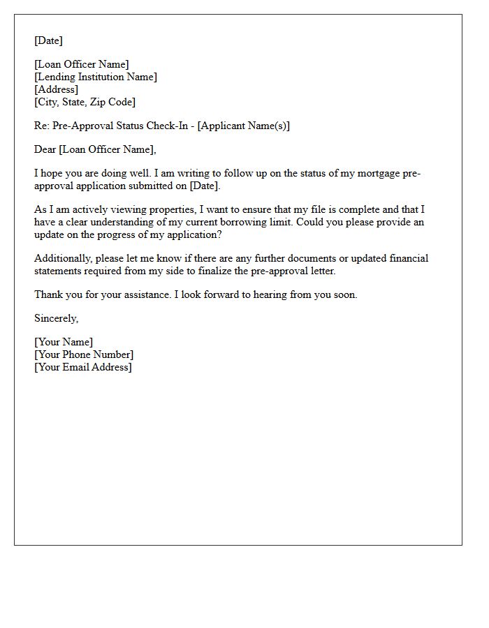 Mortgage Pre-Approval Status Check-In Letter