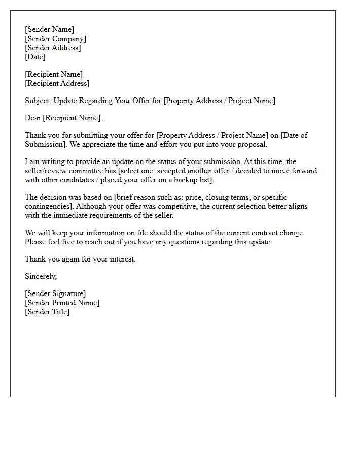 Offer Submission Status Update Letter