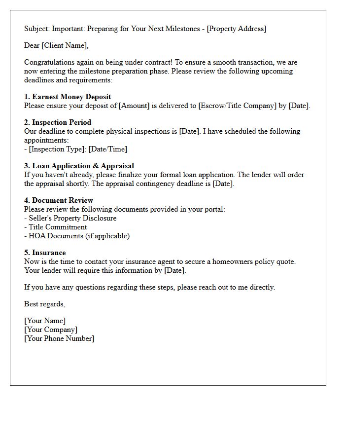 Under Contract Milestone Preparation Letter