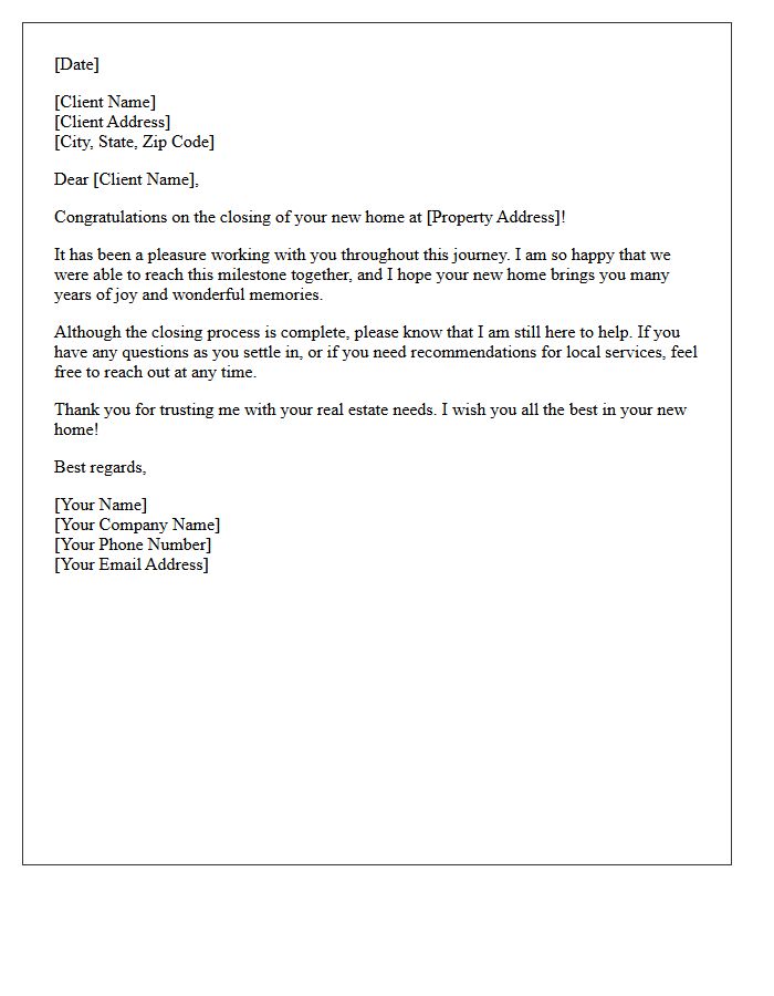 Closing Day Congratulations Letter