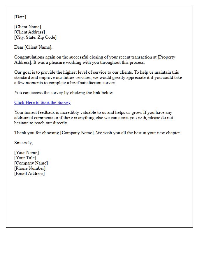 Post-Closing Satisfaction Survey Letter