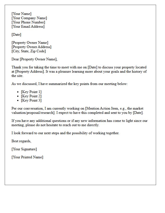 Post-Meeting Follow-Up Letter for the Property Owner