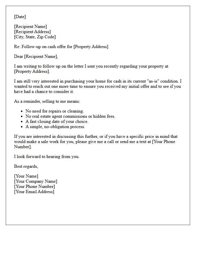 Second Contact Letter After an Initial Cash Offer