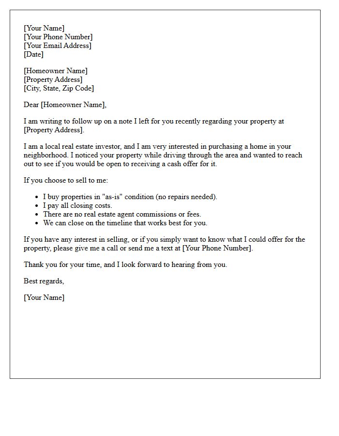 Driving for Dollars Follow-Up Letter to the Homeowner