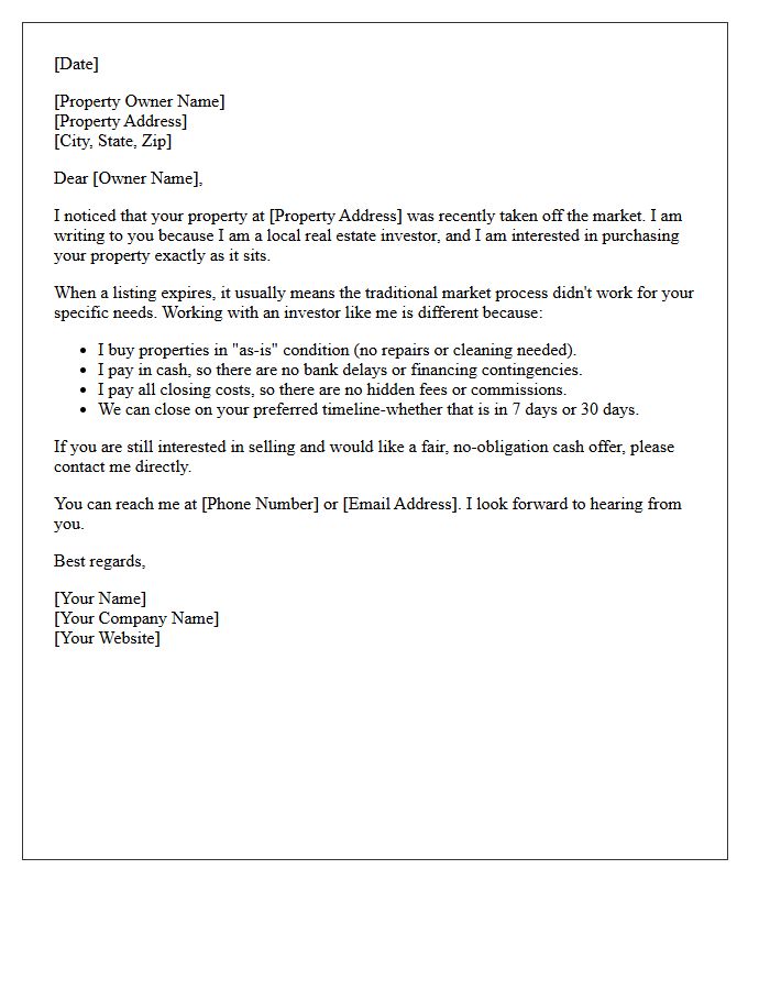 Expired Listing Follow-Up Letter From a Real Estate Investor