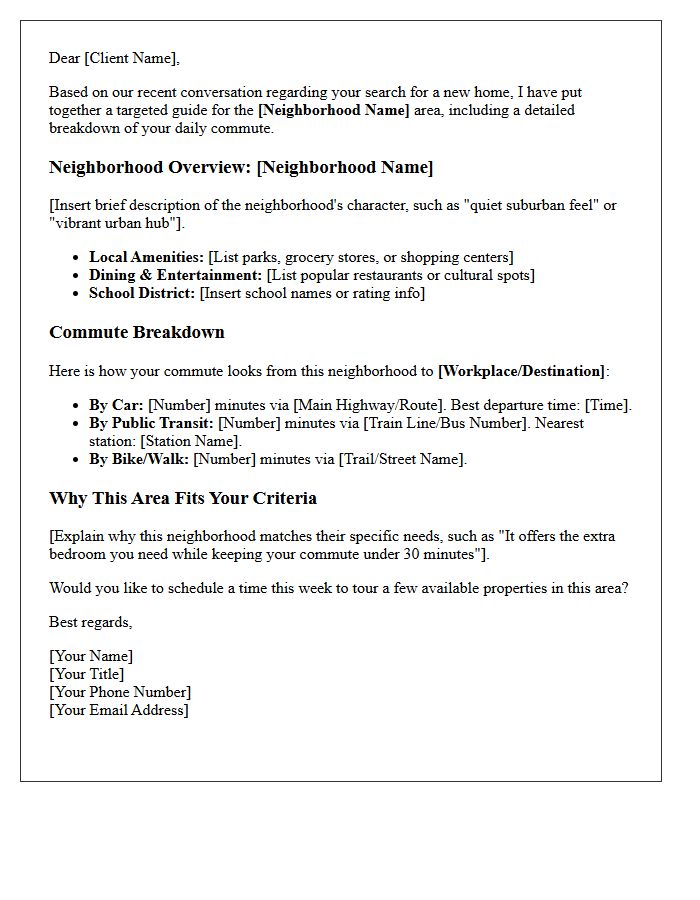 Targeted Neighborhood Guide And Commute Breakdown Letter