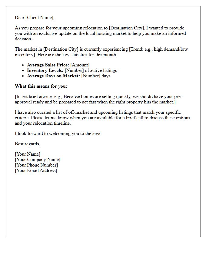 Exclusive Relocation Buyer Housing Market Update Letter