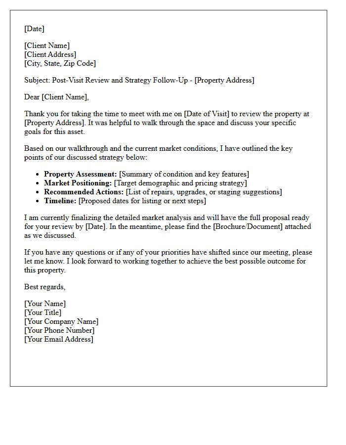 Post-Visit Property Review And Strategy Follow-Up Letter