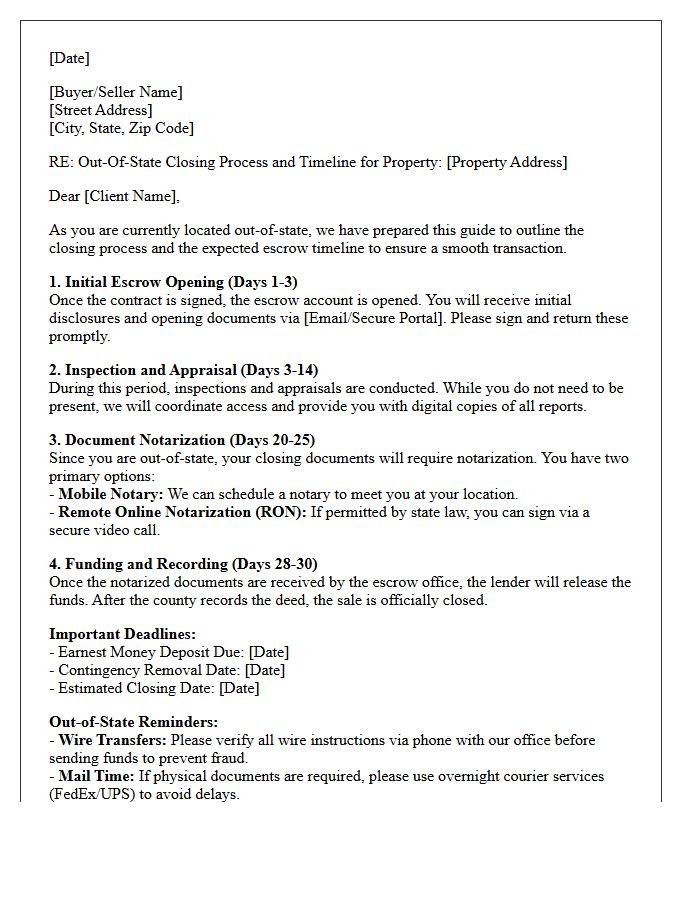 Out-Of-State Closing Process And Escrow Timeline Letter