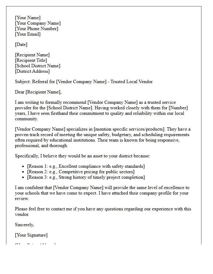 Trusted Local Vendor And School District Referral Letter