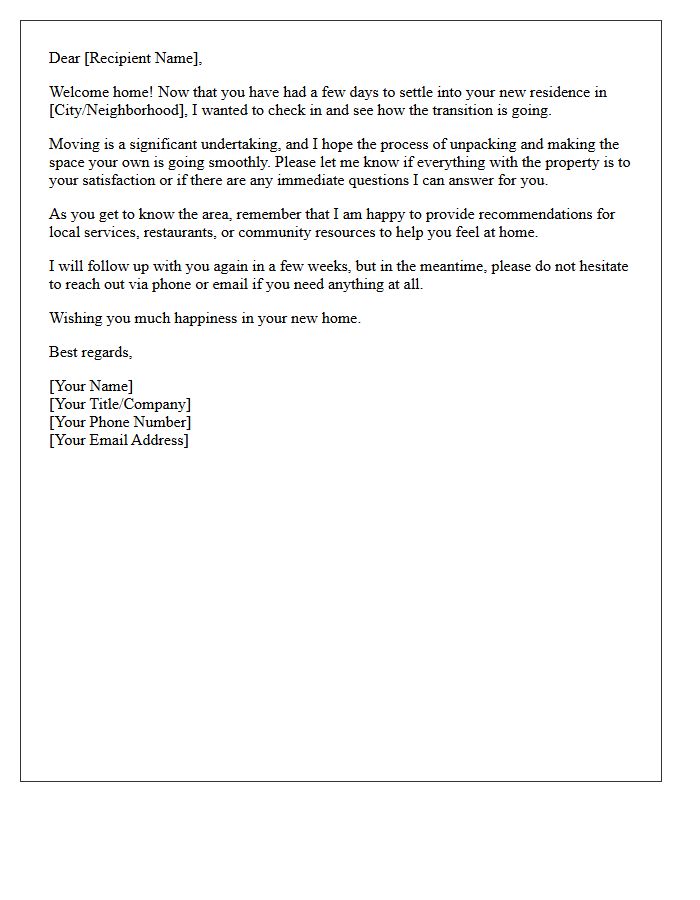 Welcome Home Post-Relocation Check-In Letter